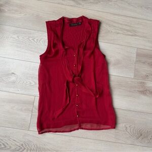 The Limited Red Sheer Ruffle Tie Neck Sleeveless Blouse Top Small Y2K